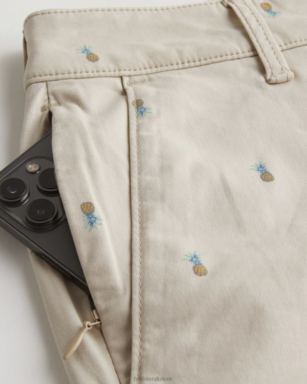 Bottoms Hollister Men Pineapple Pattern Flat-Front Twill Shorts 9\\ 488201310 Tan Pattern